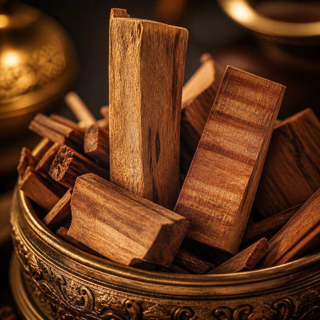 Warm sandalwood pieces representing woody scents